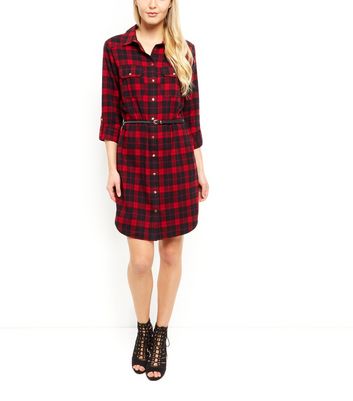Red Check Belted Shirt Dress | New Look